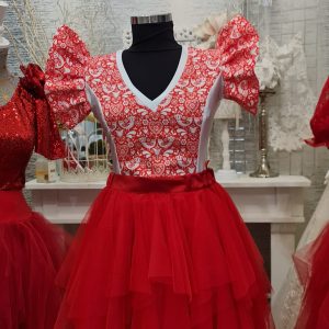 Legyező ujjú folklór body/ piros madárkás